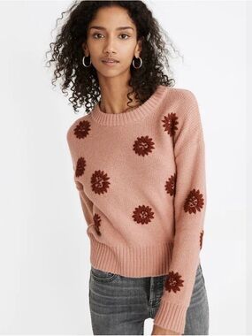 Madewell Flower Embroidered Pullover Sweater, size S